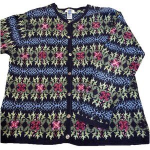 Talbots Floral Knit Cardigan in Blue and Green